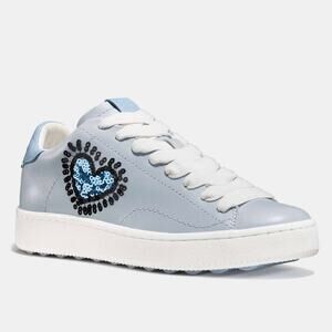 Coach x Keith Haring C101 Low Top Azure Appliqué Heart Sneaker Size 10B / 40.5